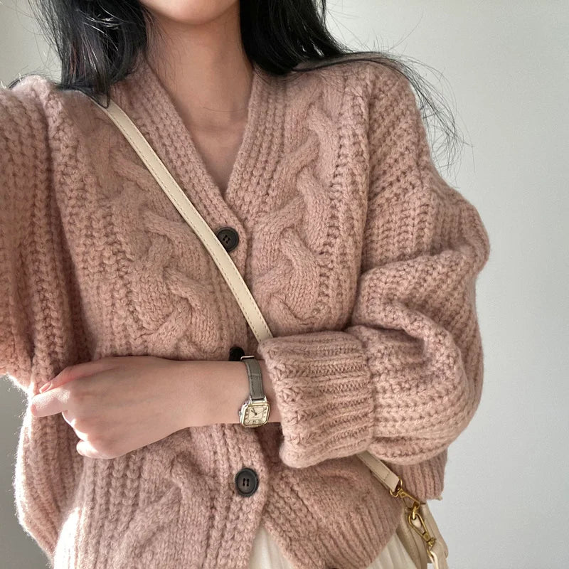 Women Cardigan Sweaters Autumn Winter Fashion Female Long Sleeve V-neck Loose Knitted Shirt Jackets Casual Sweater Coats