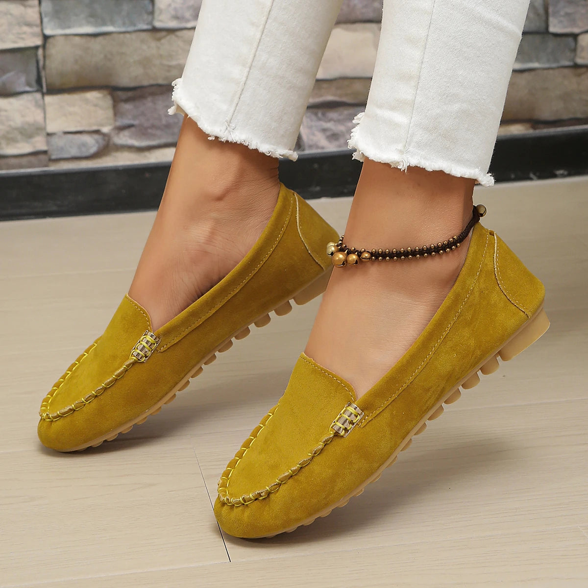 New Women's Casual Flat Sole Single Shoes, Trendy and Versatile, One Step Padded Bean Shoes, Comfortable Mary Jane Shoes