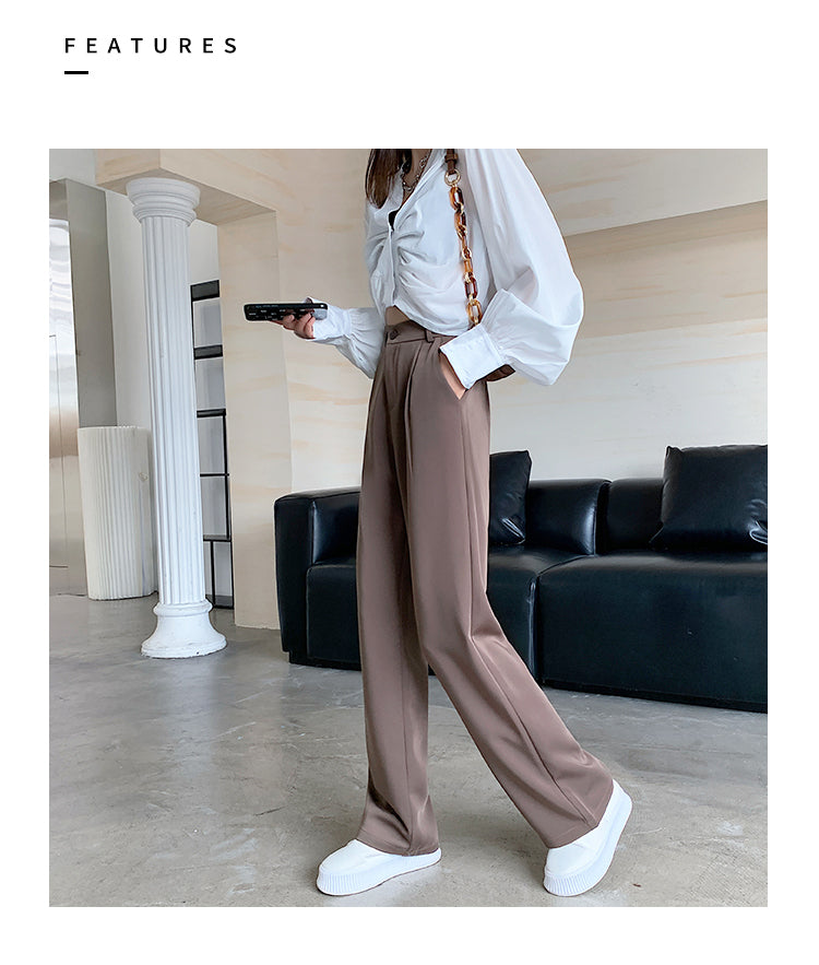 Women High Waist Floor-Length Suits Pants Autumn Winter White Loose Wide Leg Pants Female Office Ladies Straight Long Trousers