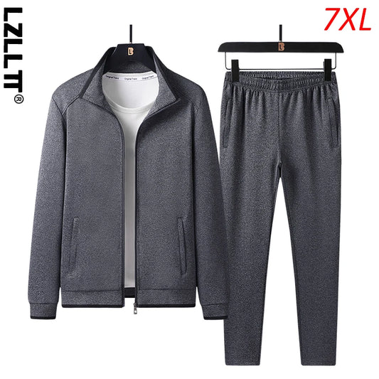 Spring Autumn Men Casual Sport 2 Pieces Tracksuit Suits Mens Joggers Sportswear Running Sets Sweatpants Jacket Male Big Size 7XL