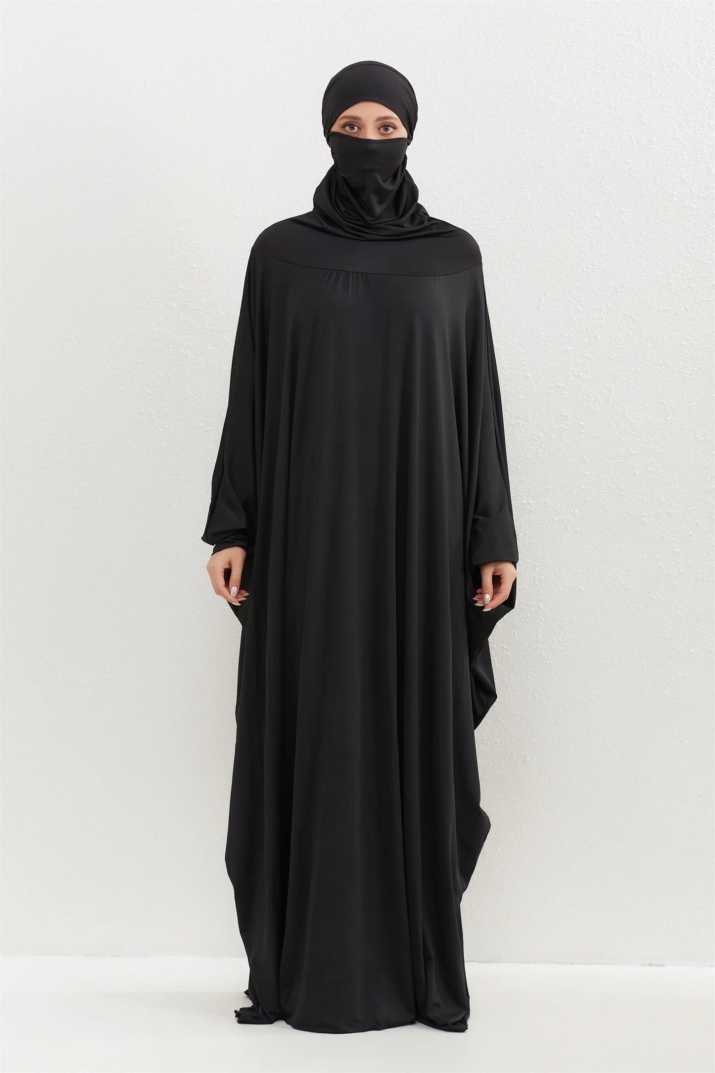 Muslim Abayas Hijab Hooded Smocking Sleeve One-piece Prayer Dress Women Jilbabs Kaftans Islamic Dubai Saudi Robe Turkish Modesty