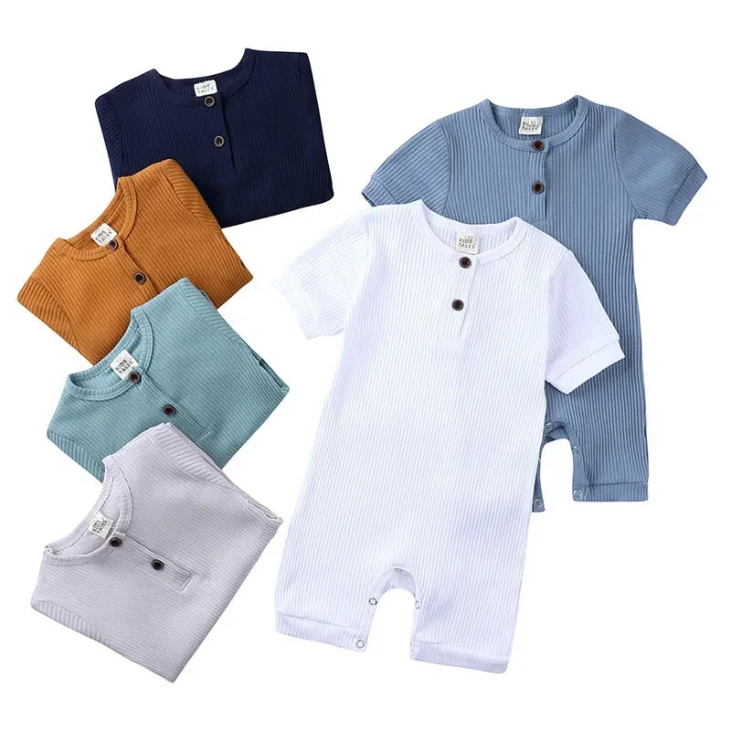 Solid Color Kids Summer Clothes Cotton Baby Clothes Boys Romper Short Sleeve Newborn Girl Outfit Baby Boy Clothes 0-24 Months