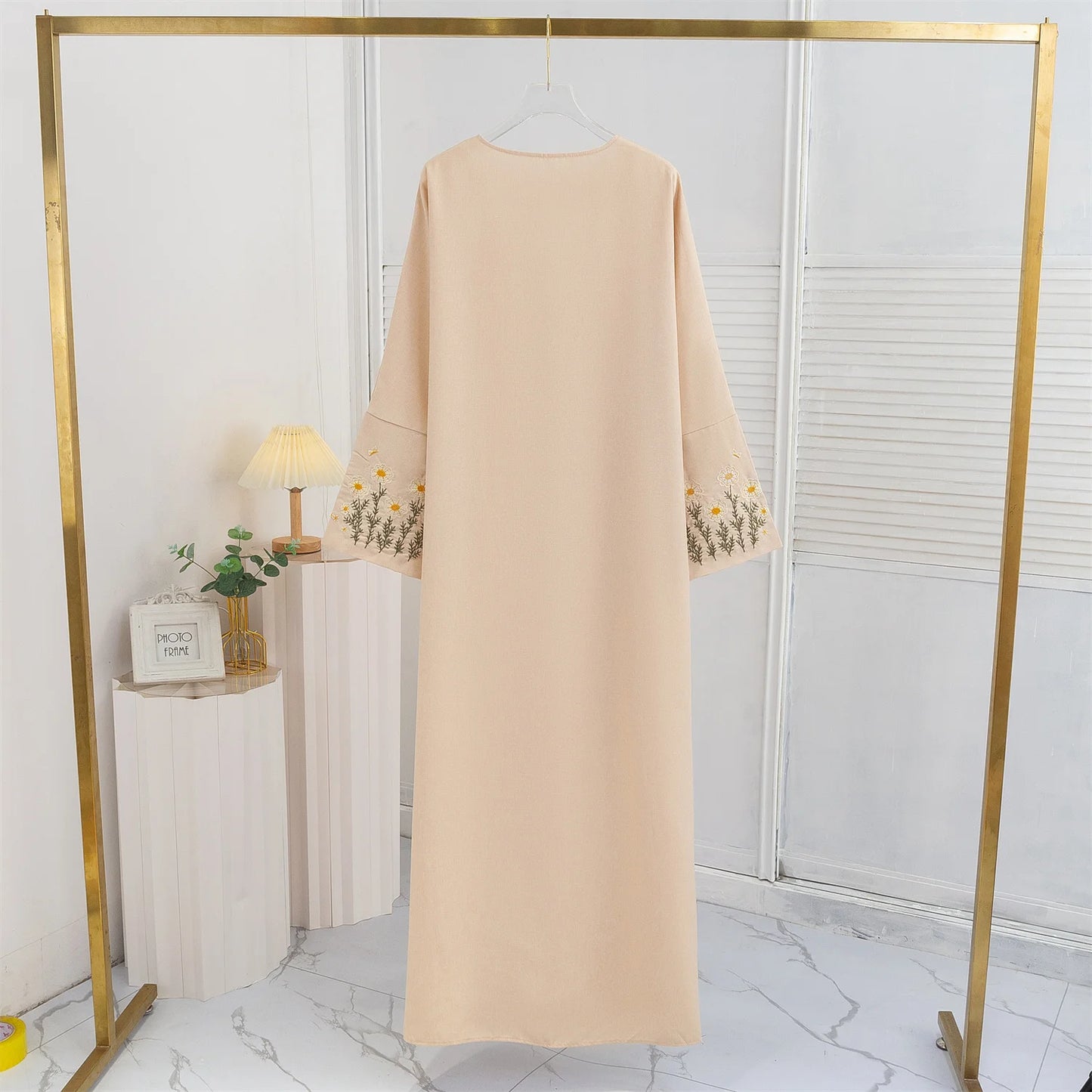 Open Front Abaya Embroidery Floral Long Sleeve Maxi Length Women's Clothing Muslim Cardigan Abayas Out Kaftans Women Jilbabs