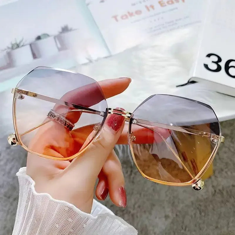 2024 New Fashion Brand Design Vintage Rimless Polit Sunglasses Women Men Retro Cutting Lens Gradient Sun Glasses Female UV400