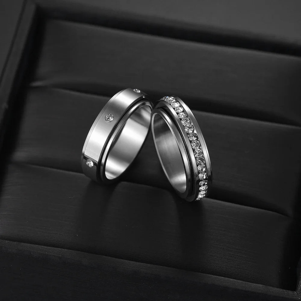 Anxiety Ring For Men Women  Fidget Rings Stainless Steel Rotate Moon Star Roman Numerals Chain Rotating Ring 2022