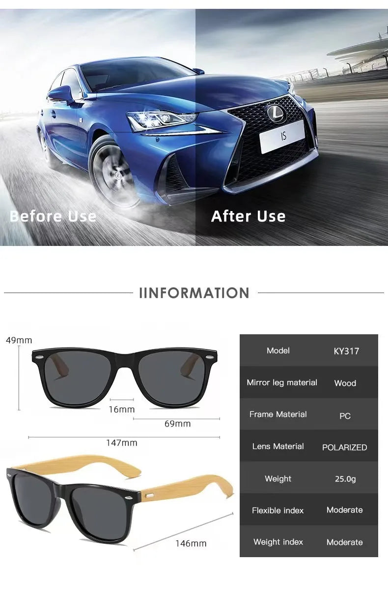 Bamboo Wood Vintage Square Polarized Sunglasses Men Women Luxury Brand Designer Sun Glasses Wooden Driving Fishing UV400 Eyewear