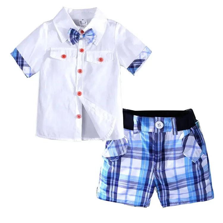 Fashion Children's Clothing Boys Outfit Cotton Short Sleeve V-Neck Shirt+Shorts Summer Kids Boy Clothes Sets 2-7 Years