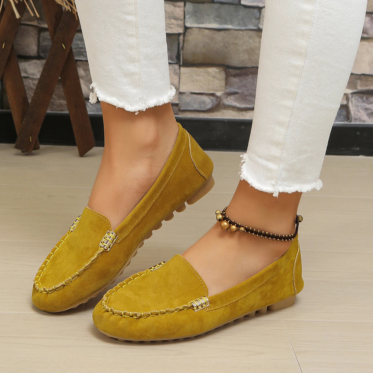 New Women's Casual Flat Sole Single Shoes, Trendy and Versatile, One Step Padded Bean Shoes, Comfortable Mary Jane Shoes