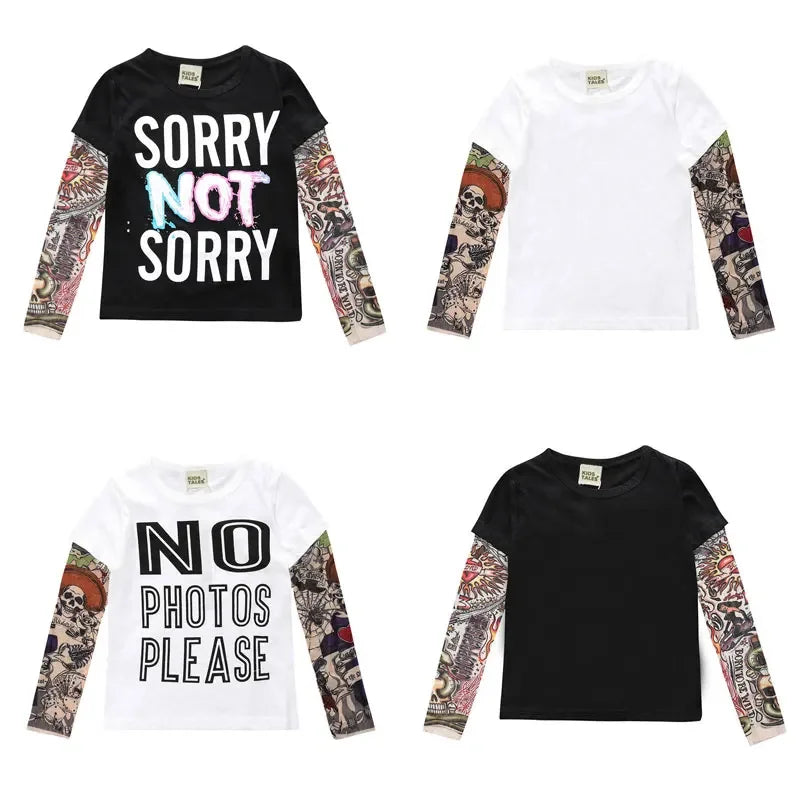 Boys Long Sleeve Tops Novelty Tattoo T-Shirt For Boys Spring Autumn Children Tee Shirts Cotton Kids Boy T Shirt Child Clothes