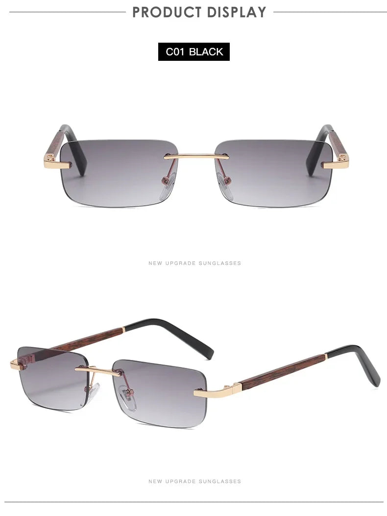 2024 Rimless Sunglasses Women Men Vintage Rectangle Wood Sun Glasses UV400 Driving Eyewear Frameless Gradient Square Shades