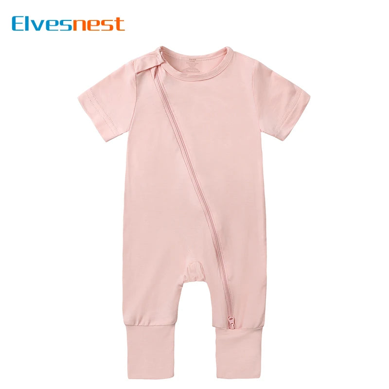 Fashion Solid Color Baby Girl Romper Summer Baby Clothes Boys Rompers Cotton Short Sleeve Zipper Newborn Rompers 3-24 Months