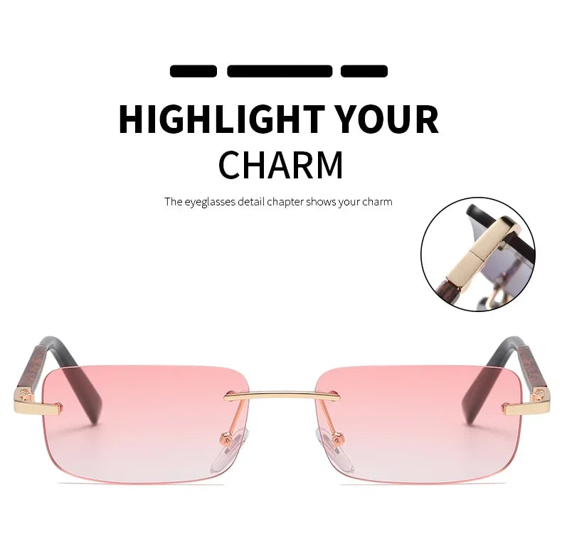 2024 Rimless Sunglasses Women Men Vintage Rectangle Wood Sun Glasses UV400 Driving Eyewear Frameless Gradient Square Shades