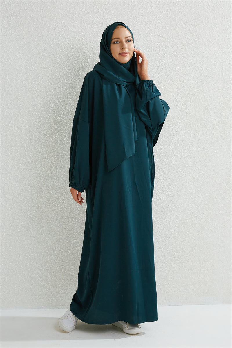 Muslim Abaya Prayer Dress One-piece Hooded Smocking Sleeve Islamic Clothing Women Jilbab Dubai Saudi Black Robe Turkish Modesty