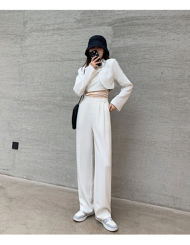 Casual High Waist Loose Wide Leg Pants for Women Spring Autumn New Female Floor-Length White Suits Pants Ladies Long Trousers