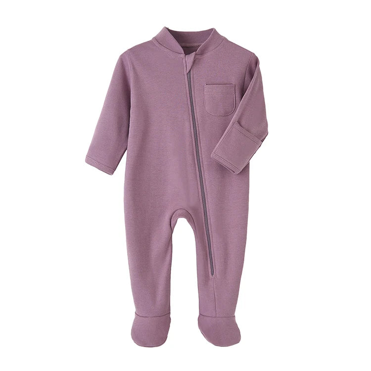 Fashion Solid Color Newborn Clothes Girls Bodysuits Spring & Autumn Baby Boy Clothes Cotton Long Sleeve Baby Footies 3-12 Months