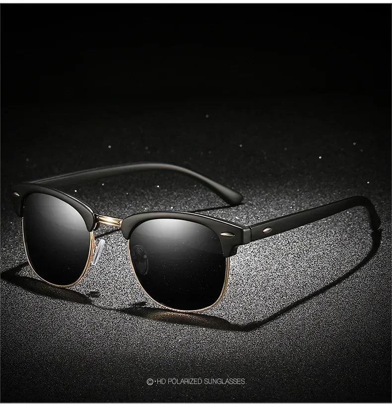 Half Frame Square Sunglasses Man Woman Luxury Brand Designer Sun Glasses Male Retro Rivet Mirror Eyewear Metal Gafas De Sol