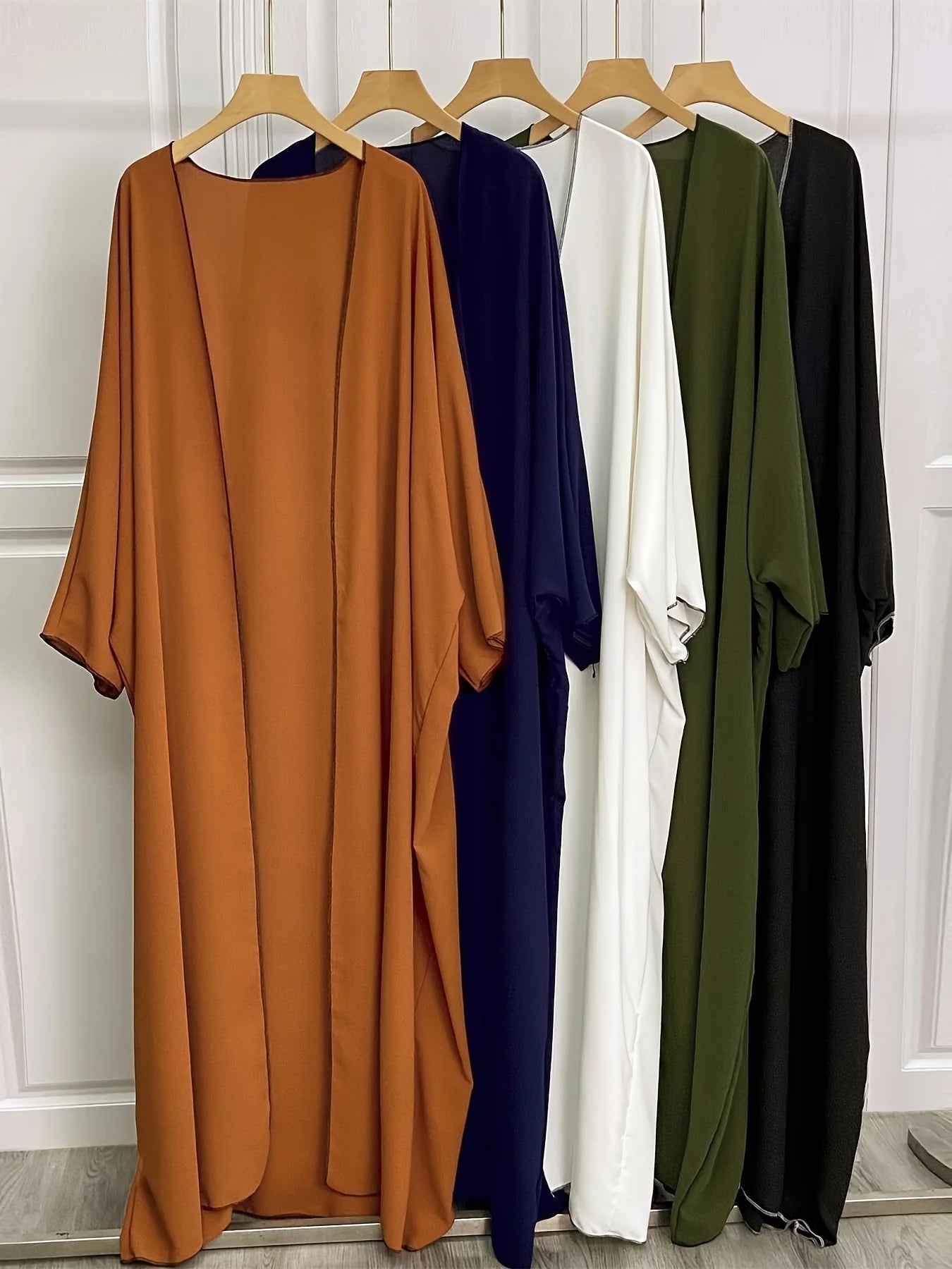 Ramadan Solid Open Front Simple Abayas, Elegant Long Sleeve Maxi Length Cover Up, Women's Clothing