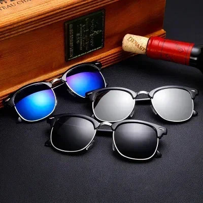 Half Frame Square Sunglasses Man Woman Luxury Brand Designer Sun Glasses Male Retro Rivet Mirror Eyewear Metal Gafas De Sol