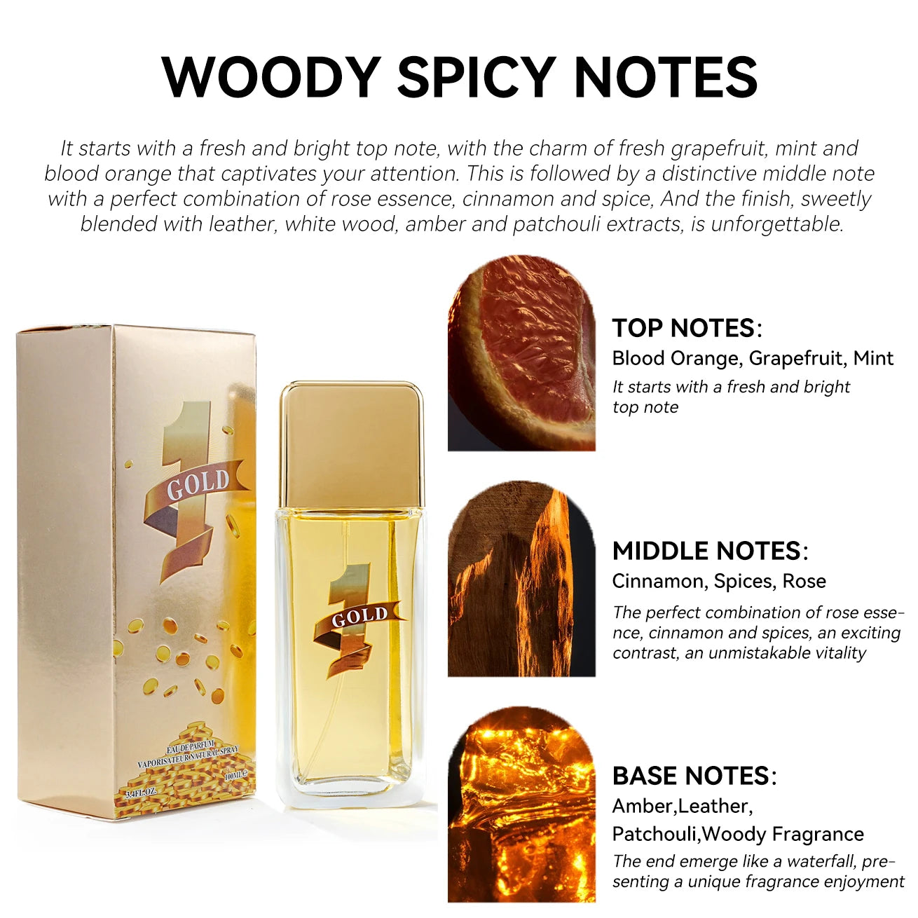 100ML 3.4FL.OZ Men's Perfume, Long Lasting Woody Spicy Notes 1 Billion Cologne, Eau de Parfum, Feronomas Perfume Hombre