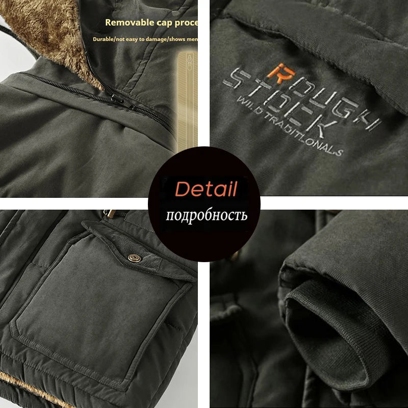 Winter Men Fleece Thick Outdoor Cargo Parkas Men Warm Military Overcoat Jacket Man Detachable Hat Windbreaker Parka Big Size 8XL