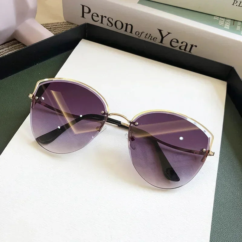 Brand Rimless Sunglasses Women Luxury Cat Eye Sun Glasses Ladies Clear Gradient Sunglass 2024 Diamond Cutting Lenes UV400