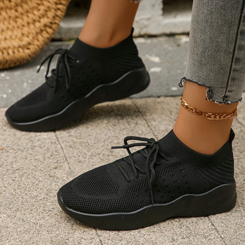 Breathable Knitted Athletic Shoes for Women 2024 Spring Low Top Casual Flat Shoes Woman Plus Size 43 Lightweight Tennis Sneakers