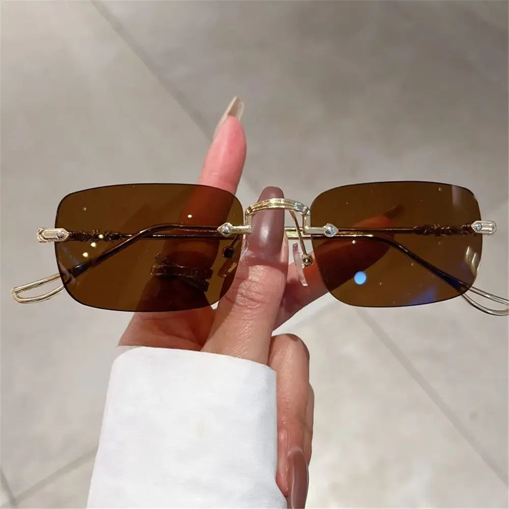 Rimless Rectangle Sunglasses Men Women 2024 Fashion New in Vintage Shades Eyewear Brand Design Ocean Lenses Sun Glasses