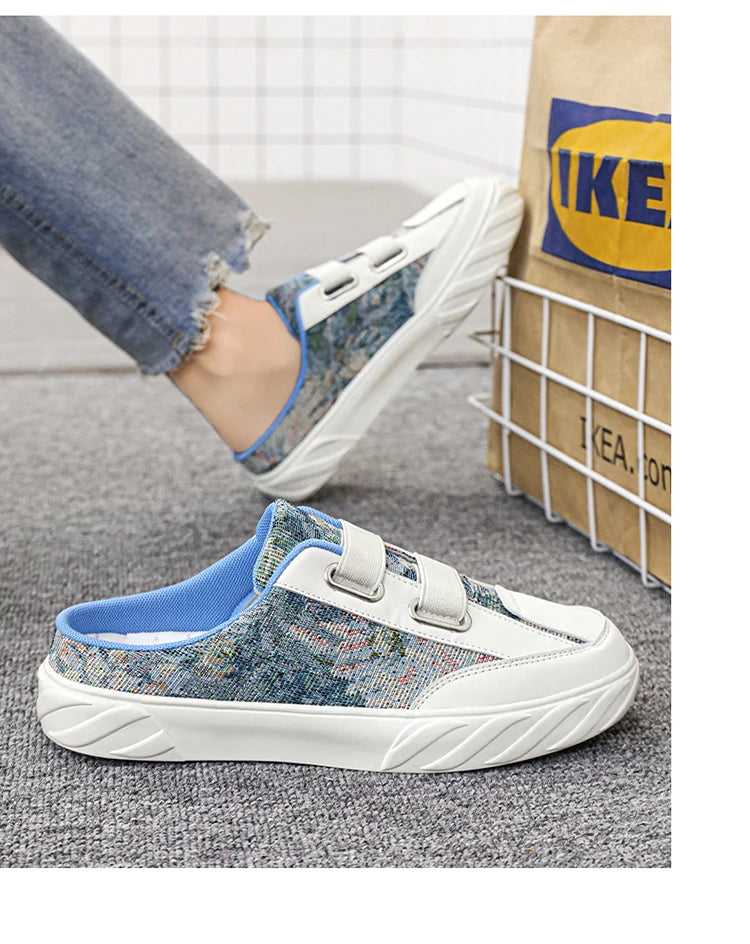 Spring summer half slipper casual sports shoes men's designer flat light fashion walking shoes canvas shoes 2024 new