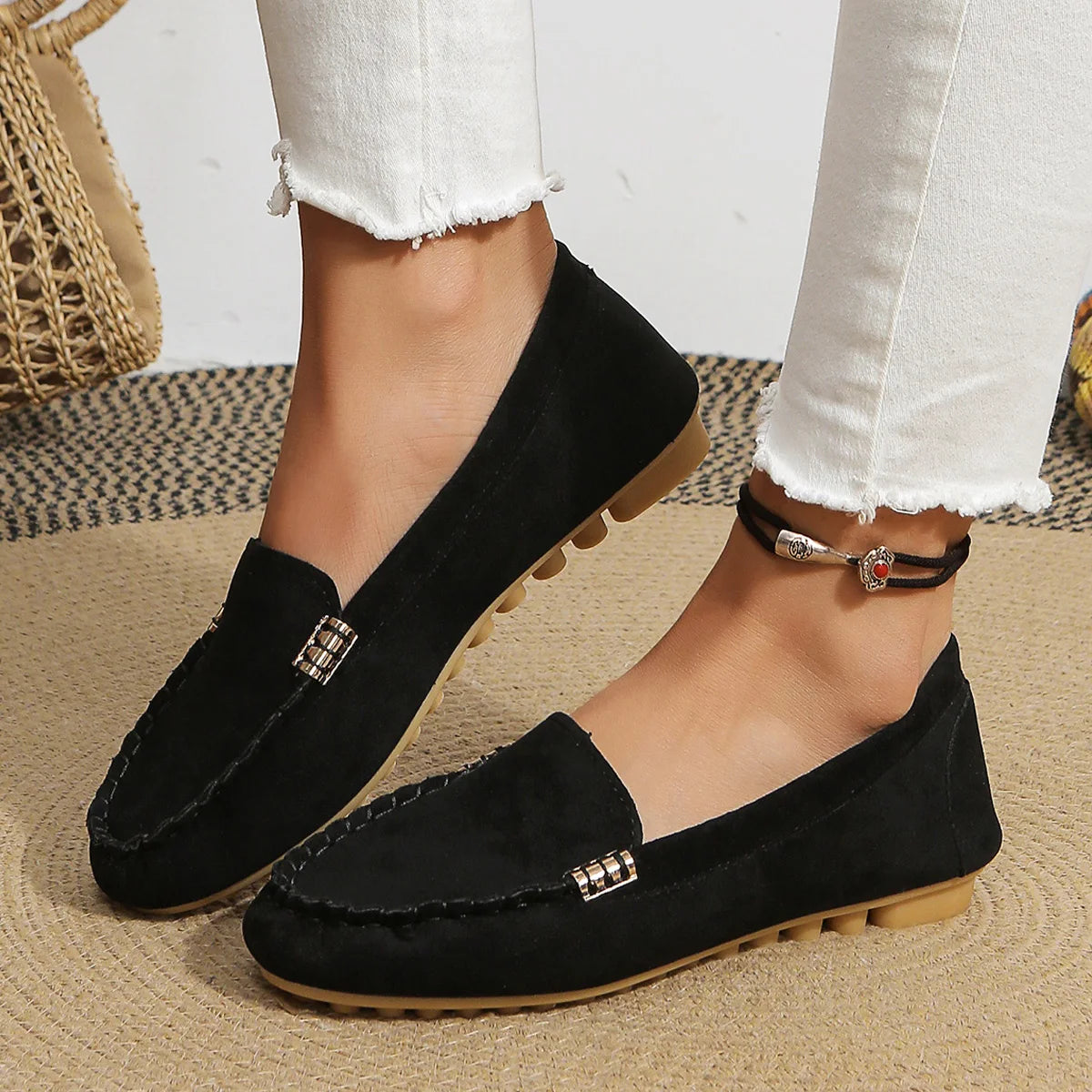 New Women's Casual Flat Sole Single Shoes, Trendy and Versatile, One Step Padded Bean Shoes, Comfortable Mary Jane Shoes