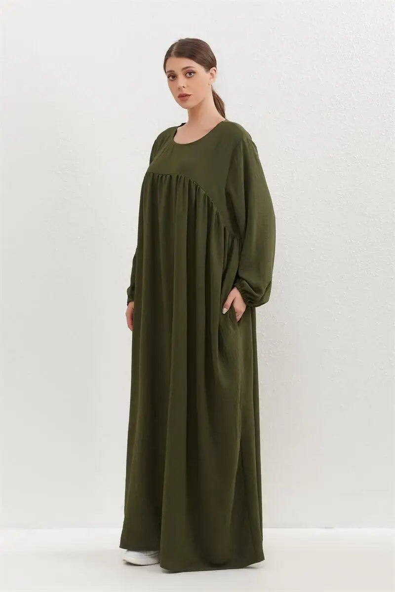 Muslim Dress Spring Autumn Women Loose Maxi Dresses Fashion Female Full Sleeve O-neck Casual Solid Pockets Robe Long Dresses