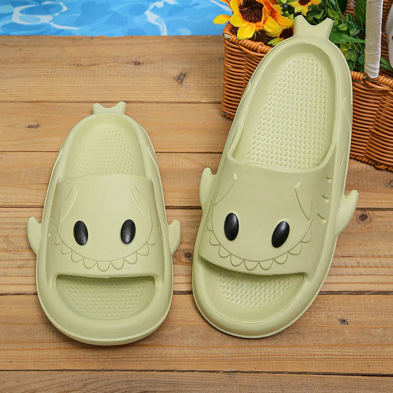 Funny Cartoon Shark Slippers Women Non Slip Eva Home Bathroom Slides Woman 2024 Summer Soft Sole Flat Beach Sandals Flip-Flops