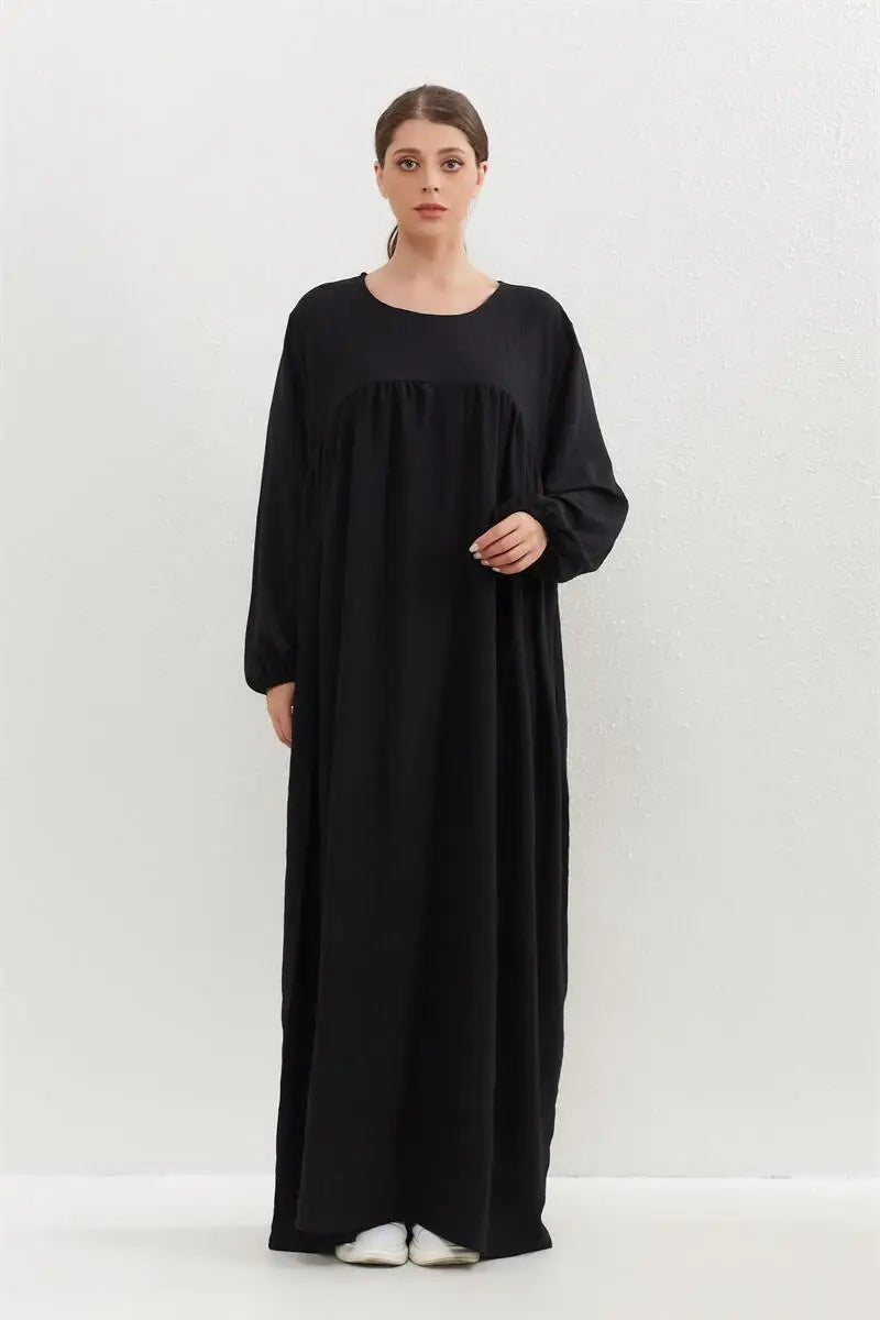 Muslim Dress Spring Autumn Women Loose Maxi Dresses Fashion Female Full Sleeve O-neck Casual Solid Pockets Robe Long Dresses