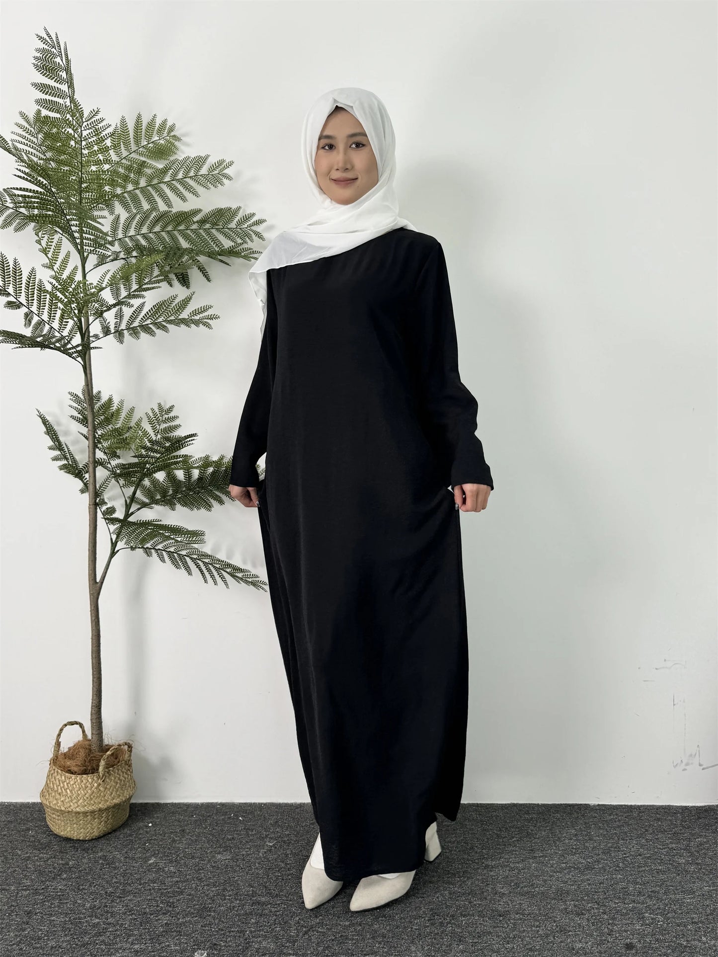 Women Long Dresses Ramadan Solid Crew Neck Kaftan,Elegant Long Sleeve Muslim Abaya Loose Maxi Dress,Women's Clothing