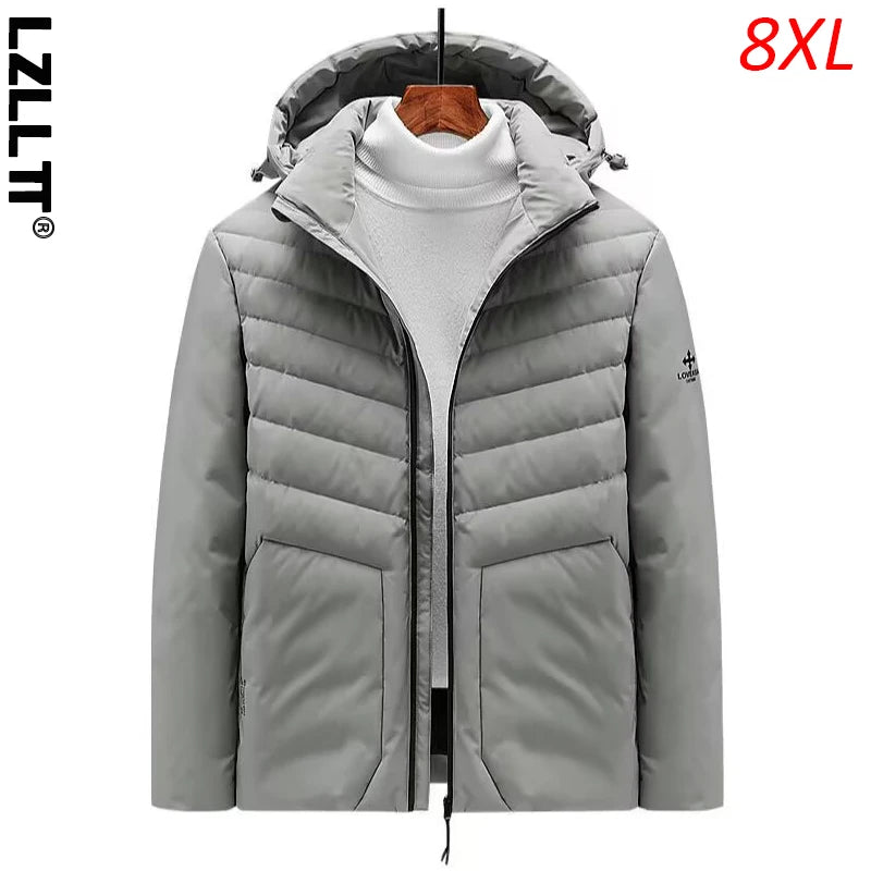 2023 New Winter Men Warm Windproof Casual Padded Duck Down Parka Coat Men Detachable Hat Thermal Jacket Male Parka Plus Size 8XL