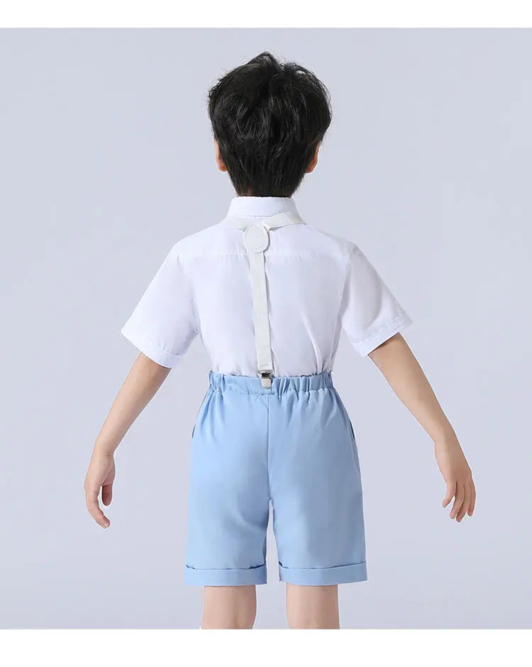 Formal Kids Clothes Boys Outfit Set Cotton Short Sleeve Shirt Straps Shorts 2 PCS Summer Children Boy Clothing Sets 1-11 Years