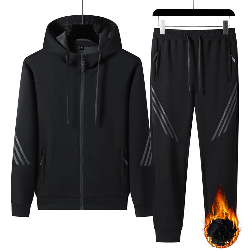 Winter Men Casual Fleece Sport 2 Pieces Tracksuits Suits Men Thick Sportswear Outdoor Hike Sets Male Jogger Classic Hooded Suits