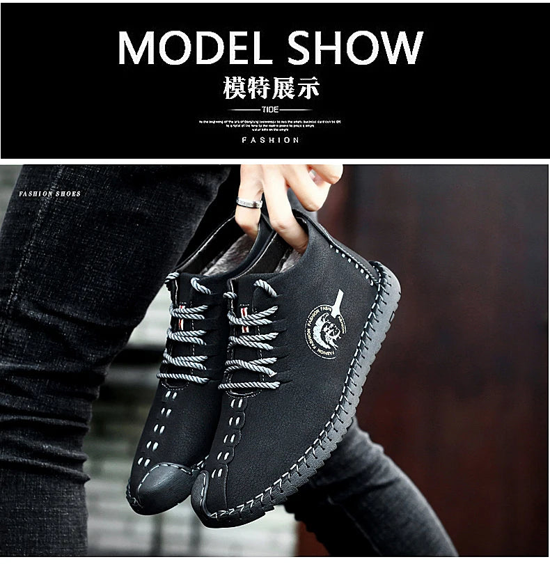 Fashion 2024 fall new casual sports shoes men's high top business shoes walking comfort plus size real leather shoes39-47