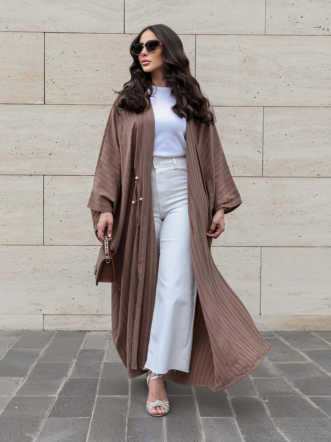 Muslim Open Front Abaya Long Sleeve Modest Outwear Kaftan Women Jilbabs Loose Maxi Length Dress Cardigan Coat Women's Clothing