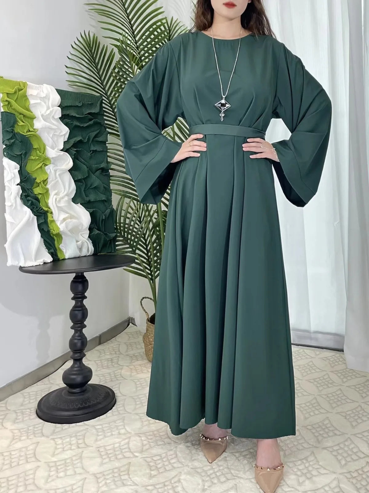 Muslim Abayas Women Kaftans Prayer Dress With Belt Full Sleeve Islamic Clothing Women Jilbabs Dubai Robe Ramadan Dresses