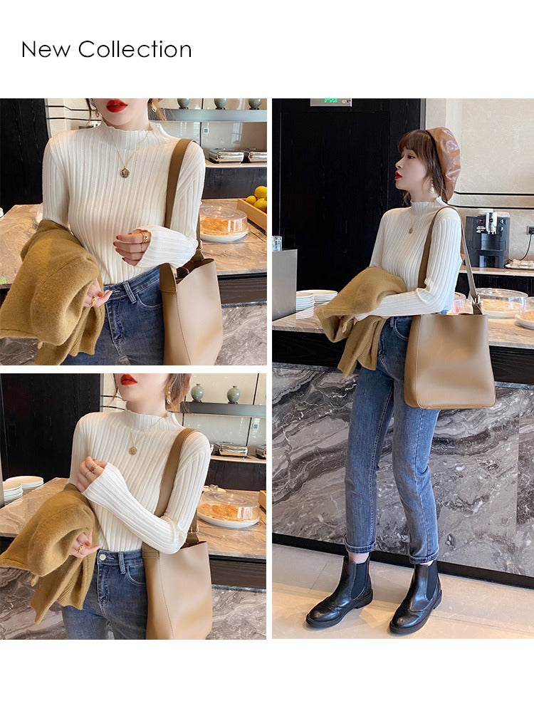 Autumn Winter Knitwear Tops Fashion Female Long Sleeve Skinny Elastic Casual Knitted Shirts Women Mock neck Pullover Sweaters