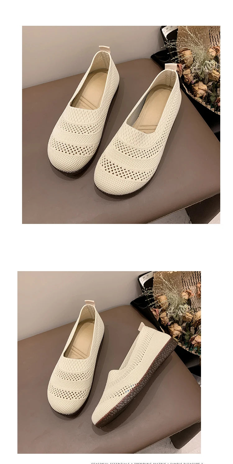 Women's casual single shoes, summer new comfortable and versatile flat bottomed loafers, breathable mesh ballet shoes