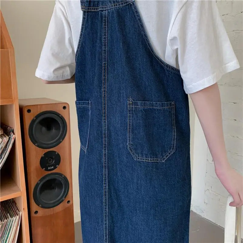 Spring Summer Denim Overall Dress Women Solid Casual Loose Spaghetti Strap Dresses Fashion Female Girls Sleeveless Jeans Dresses