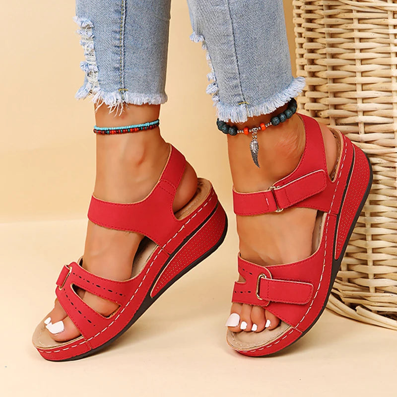 Retro Wedges Platform Sandals Women 2023 Summer Thick Soled Beach Slippers Woman Plus Size 43 Ankle Buckle Sandalias Footwear