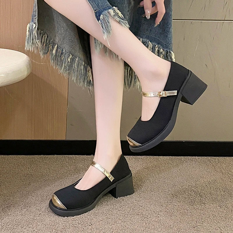 Women's New Simple Mary Jane Shoes Thick Heel Thick Sole Single Shoes Fashion Casual Work Shoes