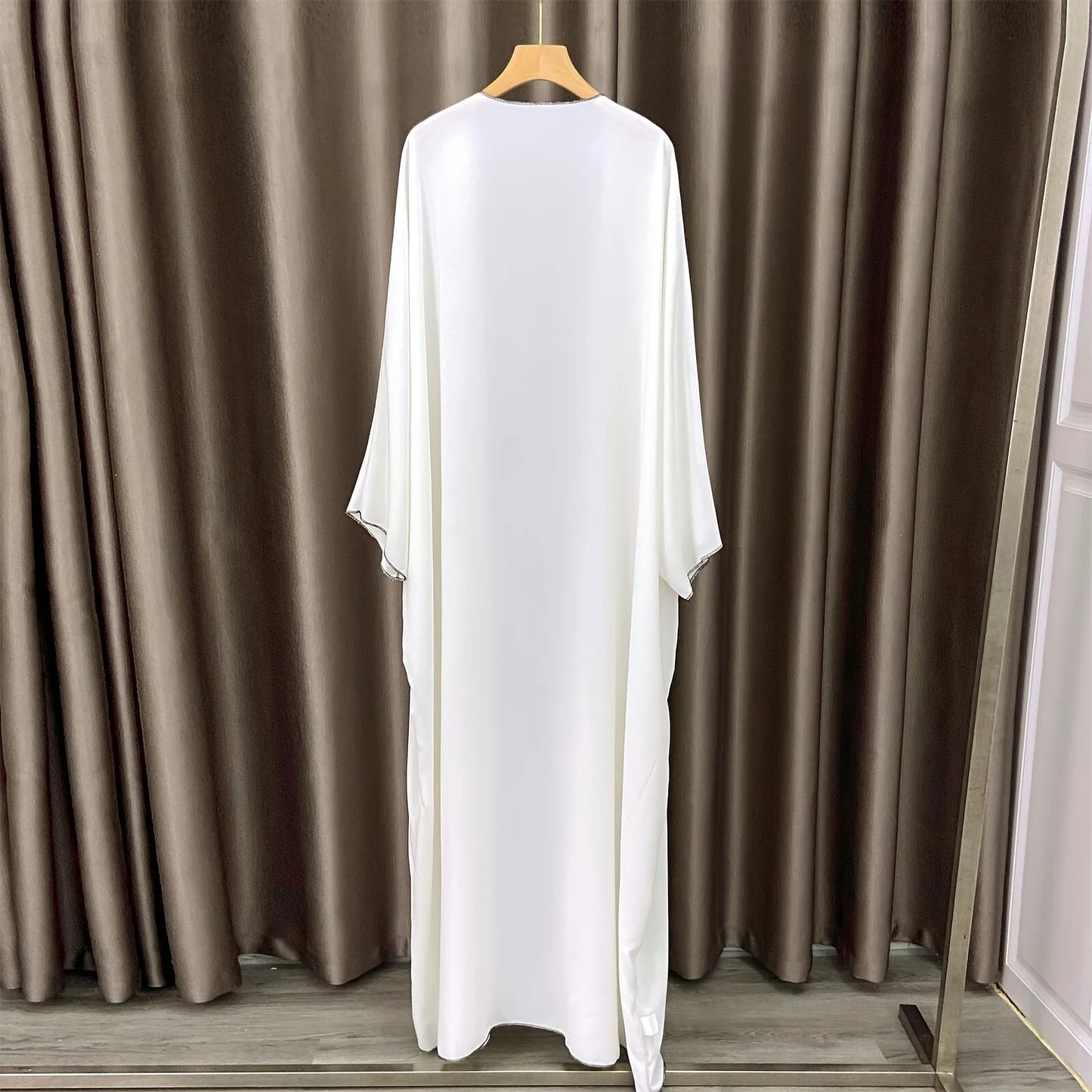 Ramadan Solid Open Front Simple Abayas, Elegant Long Sleeve Maxi Length Cover Up, Women's Clothing