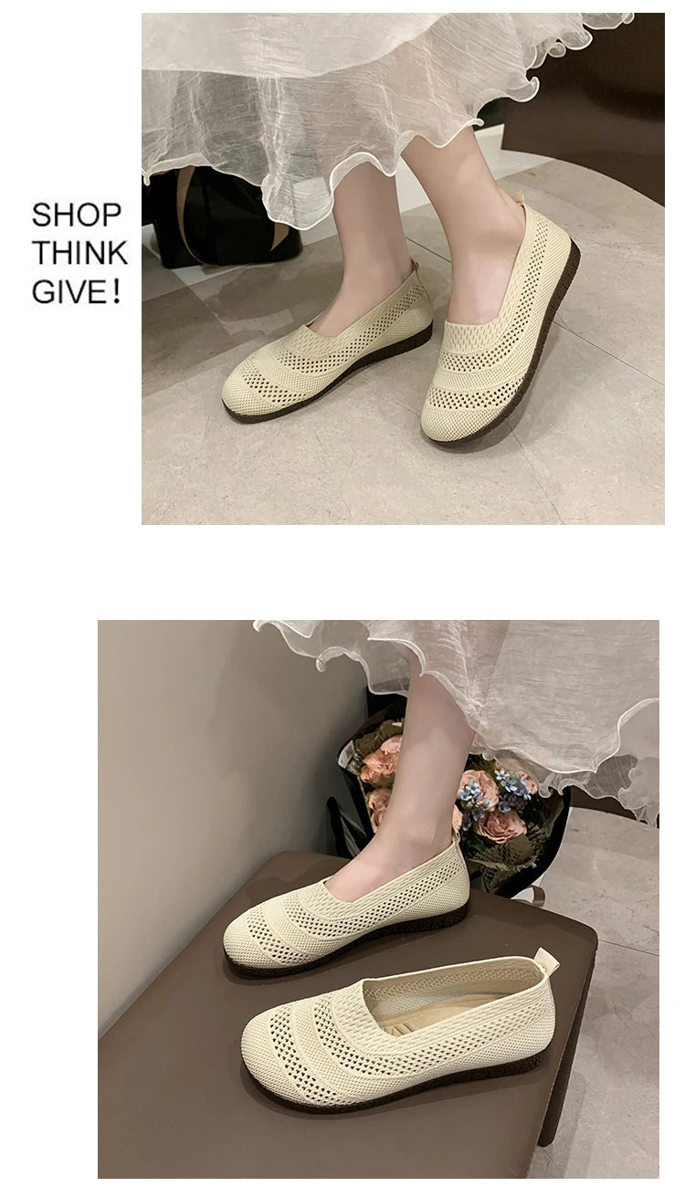 Women's casual single shoes, summer new comfortable and versatile flat bottomed loafers, breathable mesh ballet shoes