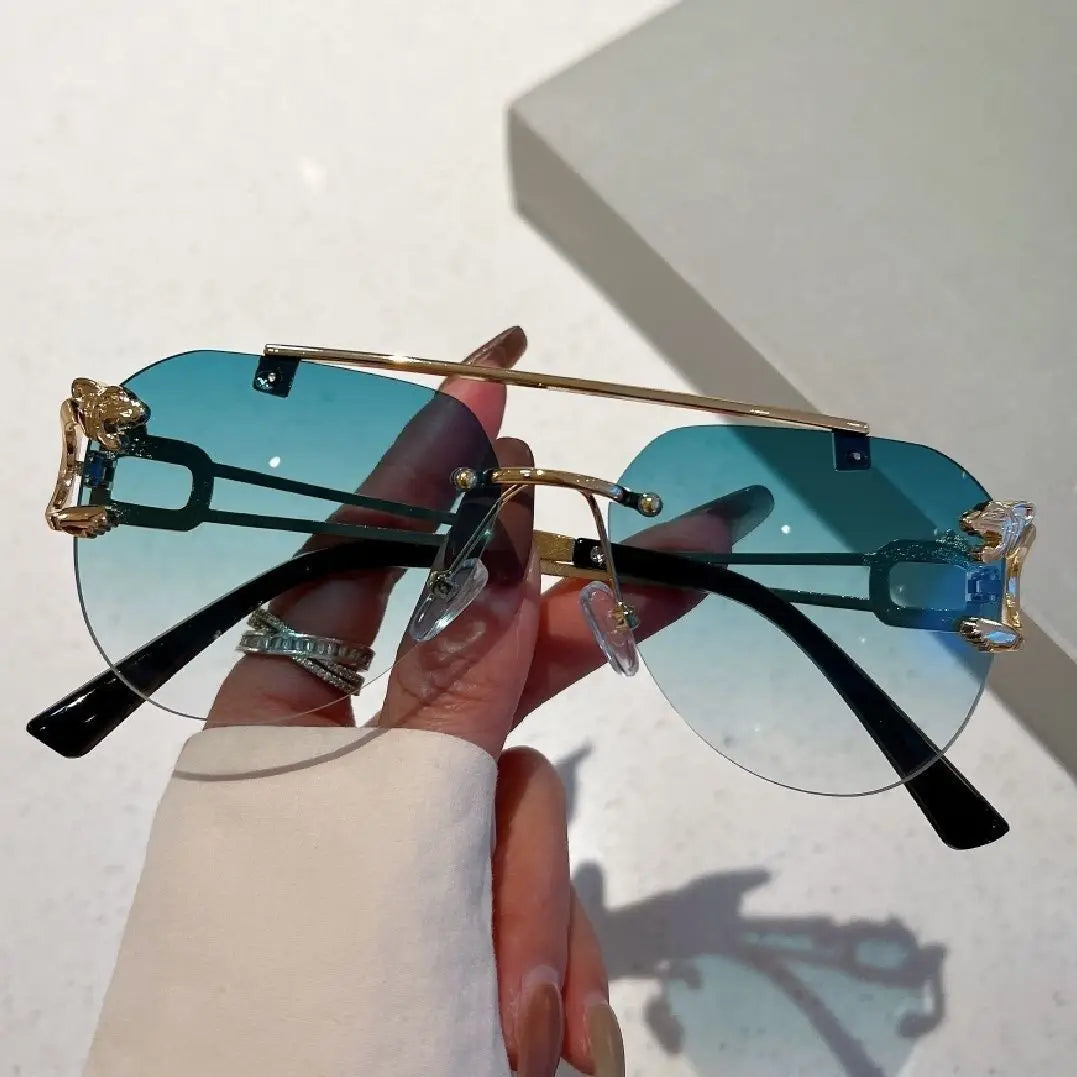 2024 Sunglasses Women Luxury Rimless Vintage Fashion Glasses Lunette Oversized Shades De Sol Mujer Lentes