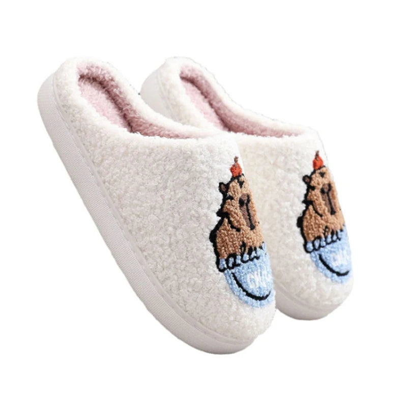 Cartoon Flat Heels Cotton Slippers Women 2024 Winter Non Slip Home Plush Slippers Woman Comfort Soft Sole Funny Shoes Footwear