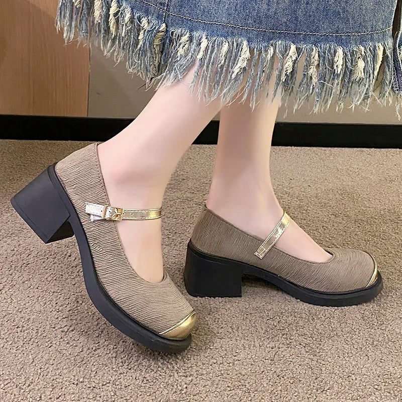 Women's New Simple Mary Jane Shoes Thick Heel Thick Sole Single Shoes Fashion Casual Work Shoes