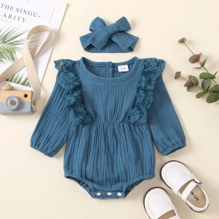 Cotton Linen Baby Girl Clothes Solid Color Newborn Clothes Boys Bodysuits Long Sleeve Tops Scarf Infant Bodysuits 6-24 Months